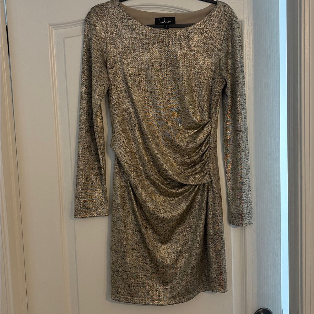 Lulu's Metallic Long Sleeve Midi Dress